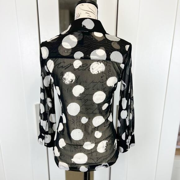 INC International Concepts Sheer Polka Dot Button Blouse Size XS - Picture 4 of 8